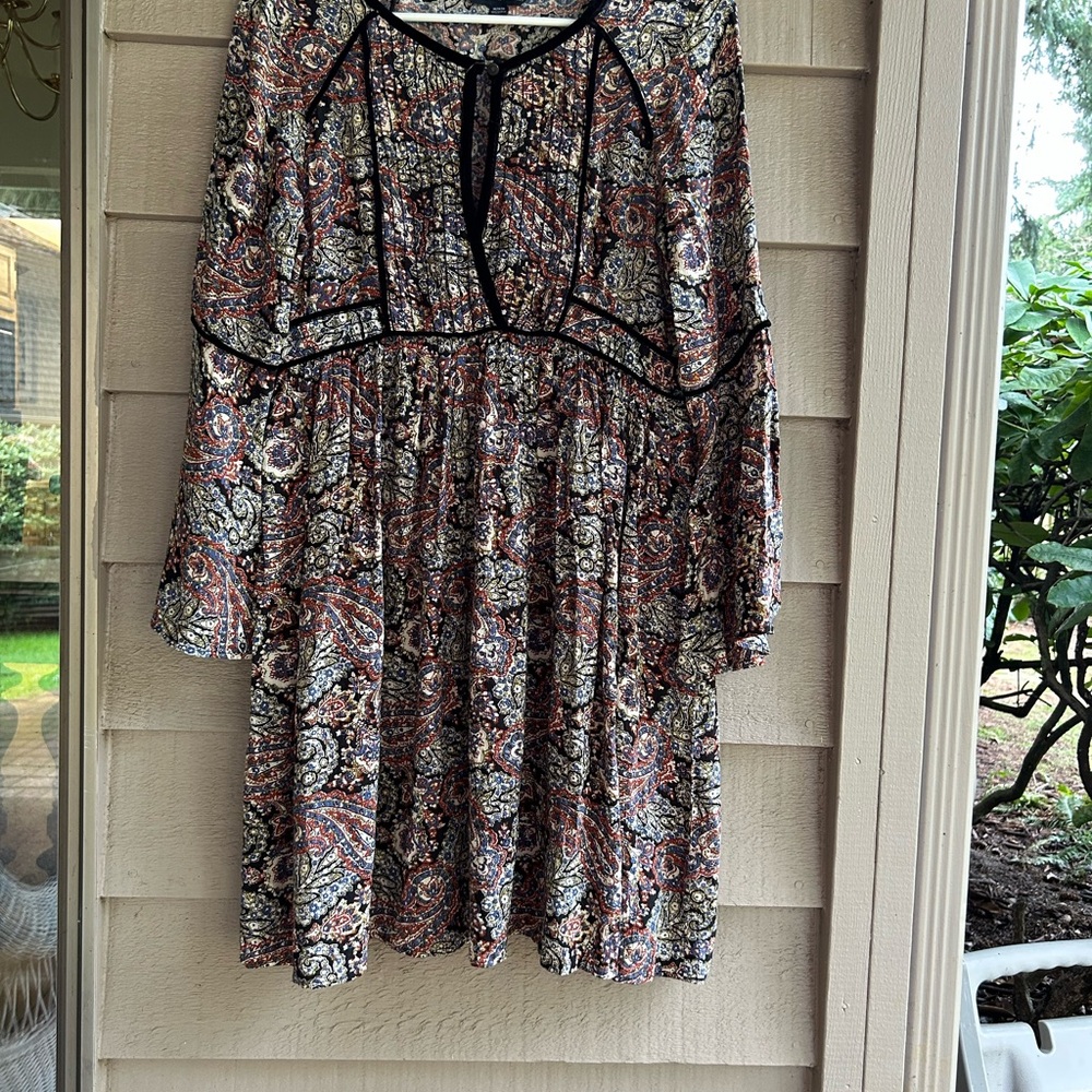 American Eagle Outfitters Paisley Bohemian Dress velvet trim